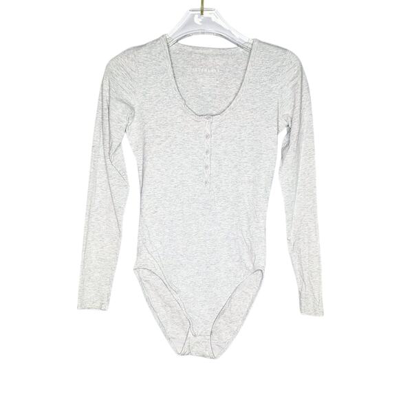 Everlane Gray The Henley Bodysuit Long Sleeve Scoop Neck Button Up Size XS - Picture 1 of 6